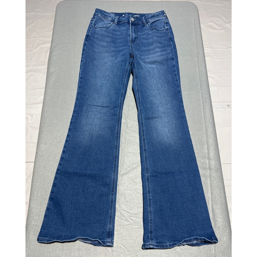 Old Navy High Rise Wide Leg Flare Jeans Medium Wash Blue Denim Women Size 4